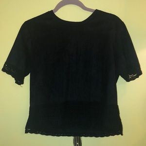 Black suede top with lace detail
